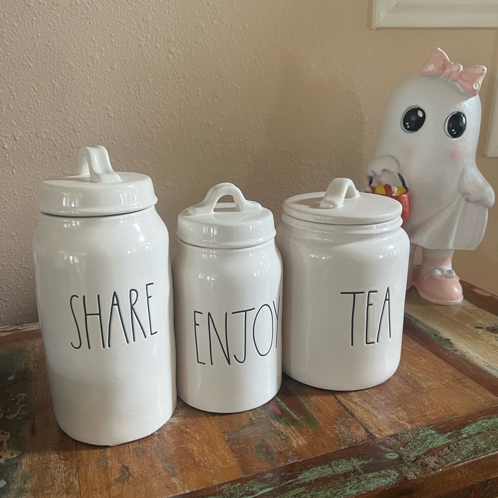 Rae Dunn Cream Ceramic Canister Trio